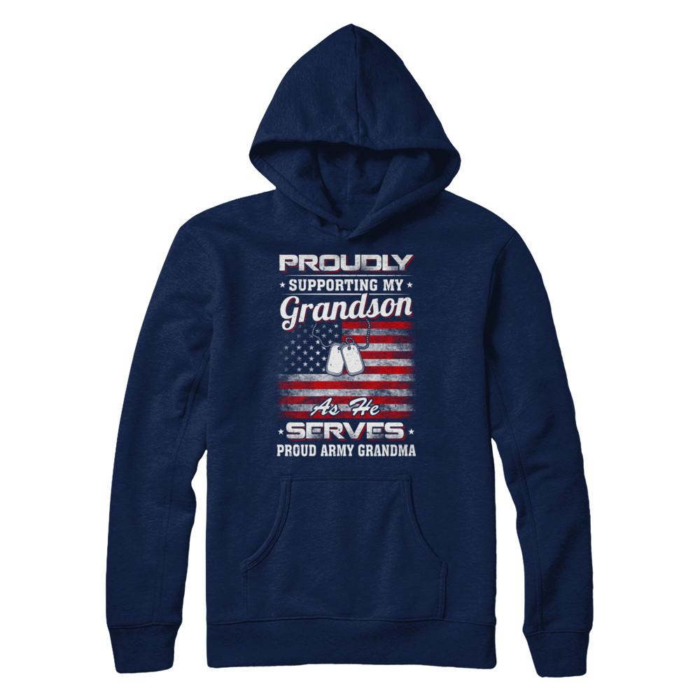 Supporting My Grandson As He Serves Proud Army Grandma-T-Shirt & Hoodie-Pullover Hoodie-Navy