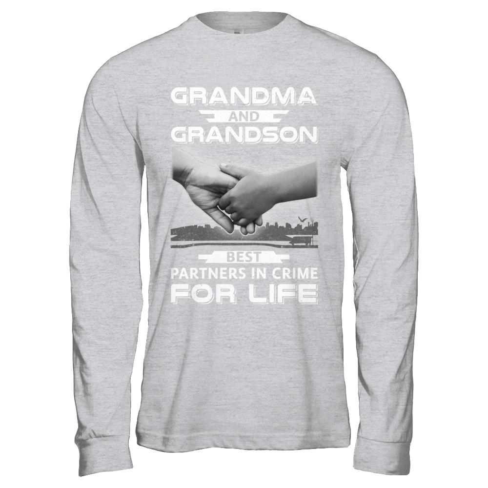 Grandma And Grandson Best Partners In Crime For Life-T-Shirt & Hoodie-Long Sleeve T-Shirt-Sport Grey
