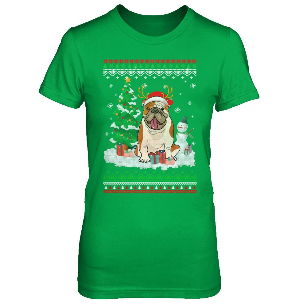 Cute Reindeer Bulldog Christmas Puppie Dog Sweater-T-Shirt & Sweatshirt-Women's T-Shirt-Irish Green