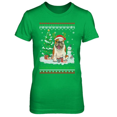 Cute Reindeer Bulldog Christmas Puppie Dog Sweater-T-Shirt & Sweatshirt-Women's T-Shirt-Irish Green