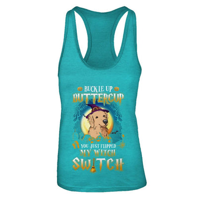 Buckle Up Buttercup Halloween Witch Golden Retriever Costume-T-Shirt & Tank Top-Women's Ideal Racerback Tank-Tahiti Blue