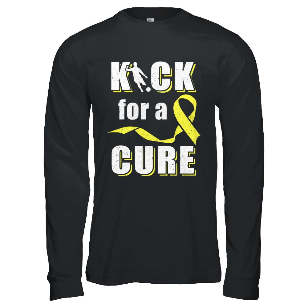 Kick For A Cure Soccer Yellow Childhood Cancer Awareness-T-Shirt & Hoodie-Long Sleeve T-Shirt-Black