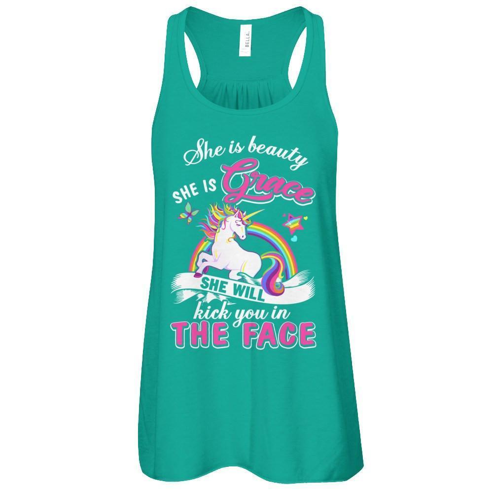 She Is Beauty She Is Grace She'll Kick You In The Face-T-Shirt & Tank Top-Women's Flowy Racerback Tank-Kelly