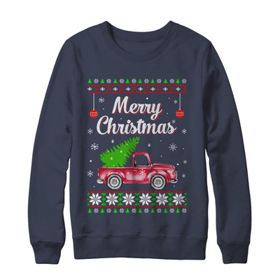 Snow Tree Truck Merry Christmas Ugly Sweater-T-Shirt & Sweatshirt-Crewneck Sweatshirt-Navy