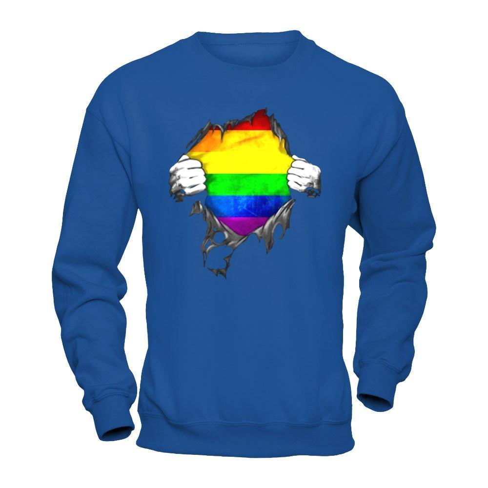 Rainbow Lesbian Gay Pride LGBT Super Stronger-T-Shirt & Hoodie-Crewneck Sweatshirt-Royal
