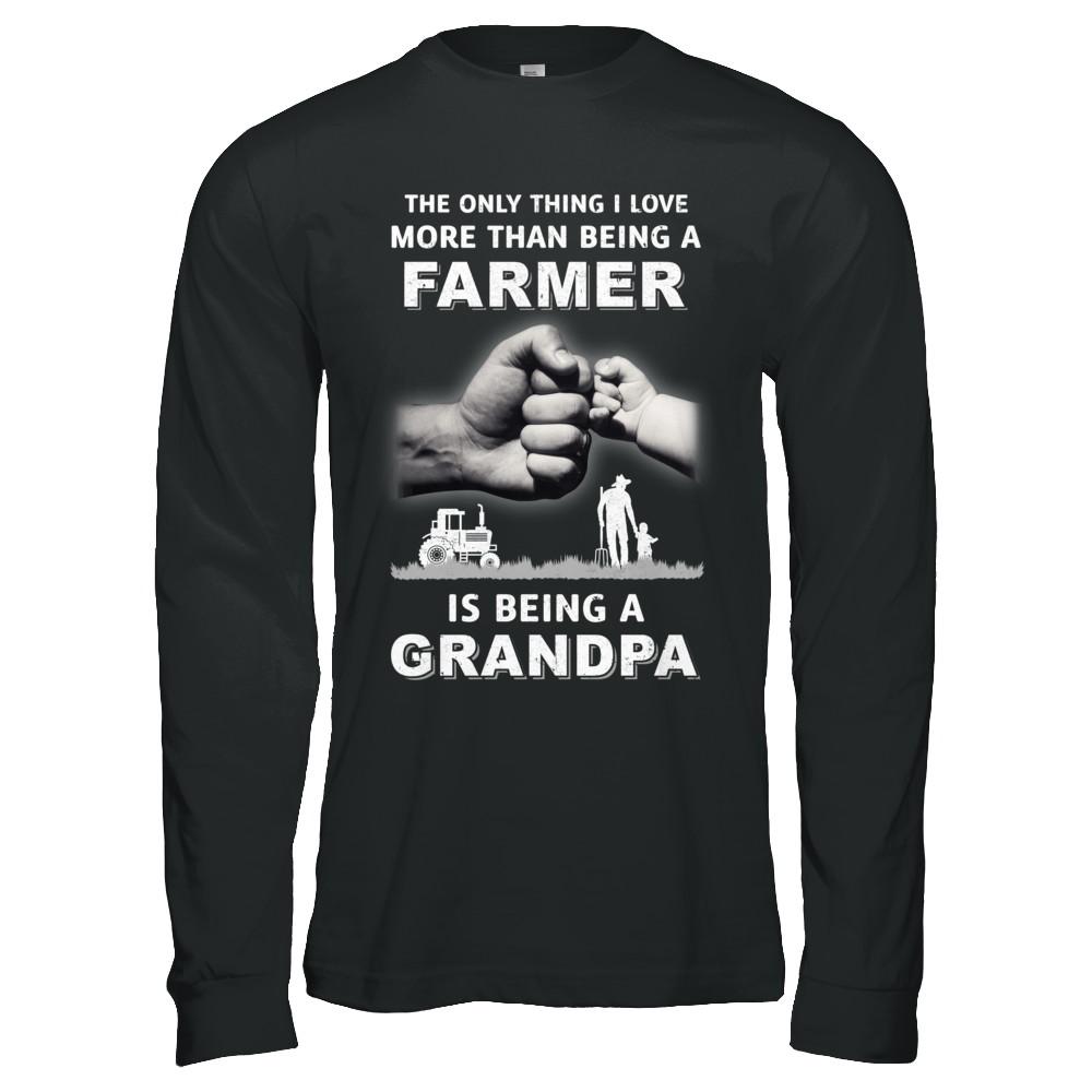 Love More Than Farmer Being A Grandpa Fathers Day-T-Shirt & Hoodie-Long Sleeve T-Shirt-Black