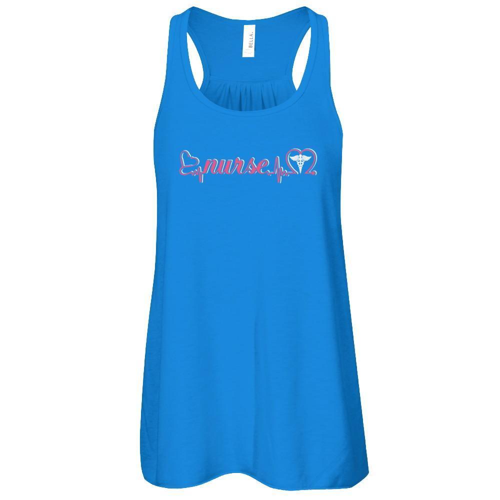 Nurse Heartbeat Nursing Passionate-T-Shirt & Tank Top-Women's Flowy Racerback Tank-True Royal