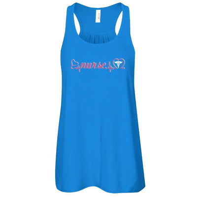 Nurse Heartbeat Nursing Passionate-T-Shirt & Tank Top-Women's Flowy Racerback Tank-True Royal