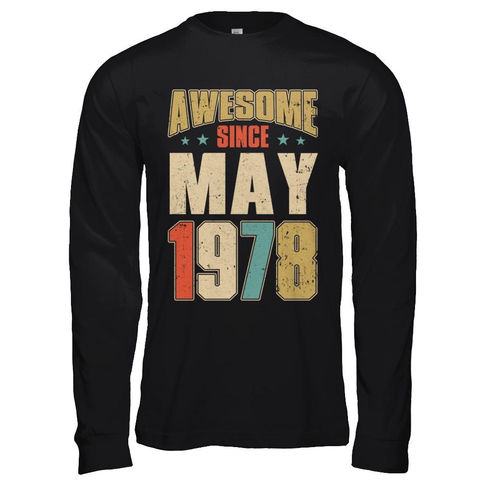 Vintage Retro Awesome Since May 1978 43th Birthday-T-Shirt & Hoodie-Long Sleeve T-Shirt-Black