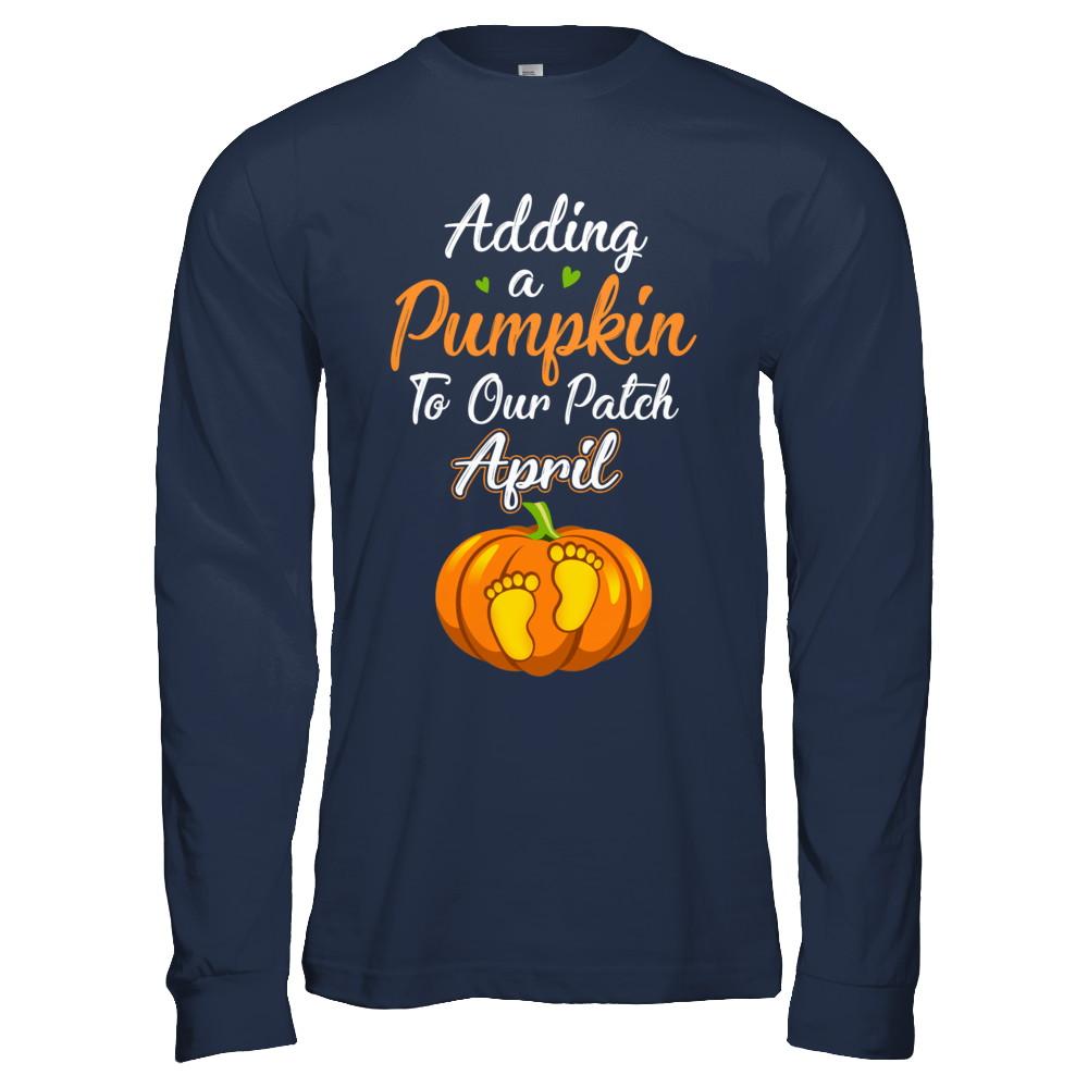 Halloween Pumpkin Pregnancy Mom Due Date In April 2021-T-Shirt & Hoodie-Long Sleeve T-Shirt-Navy