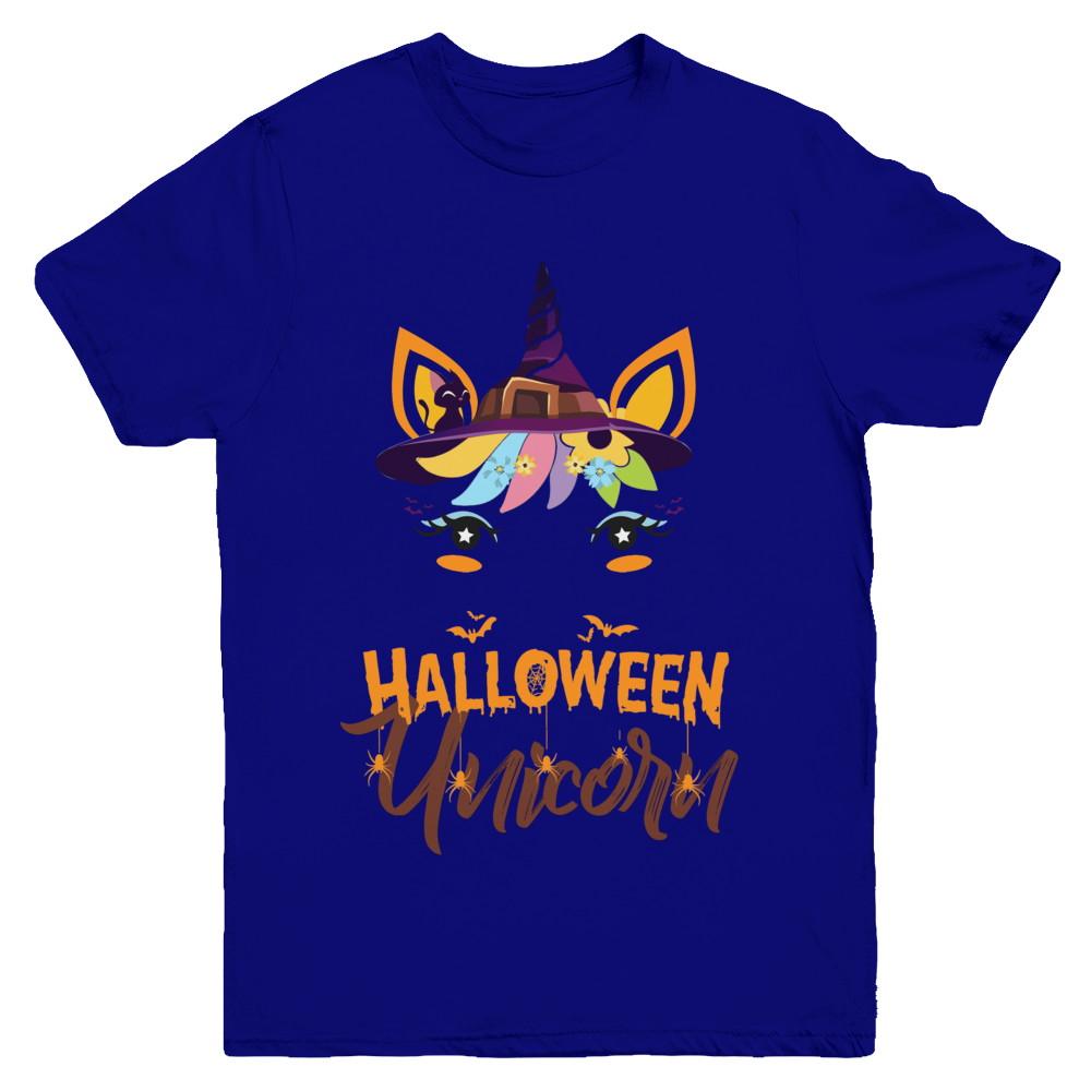 Halloween Costume Unicorn Witch Bats Youth-Youth Shirt-Youth T-Shirt-Navy