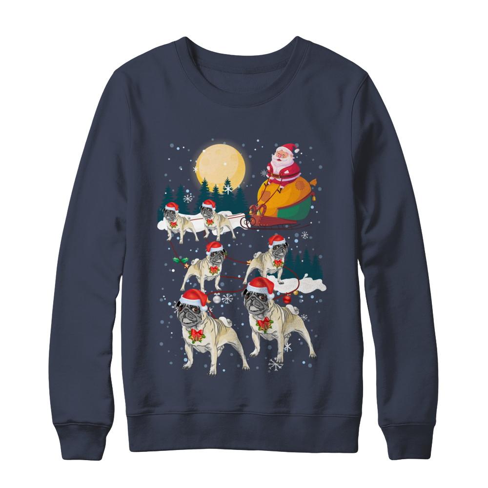 Dog Reindeer Pug Christmas Gift-T-Shirt & Sweatshirt-Crewneck Sweatshirt-Navy