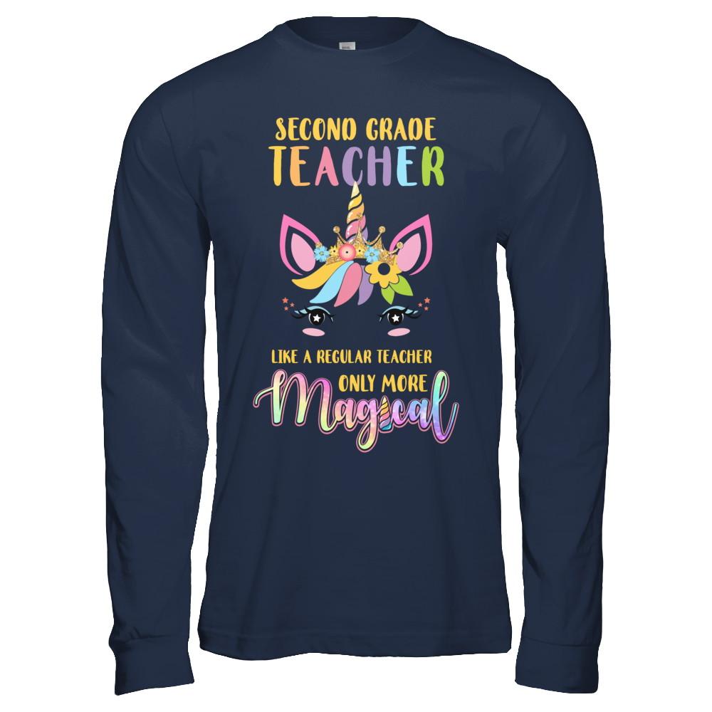 2nd Second Grade Teacher Cute Magical Unicorn Gift-T-Shirt & Hoodie-Long Sleeve T-Shirt-Navy