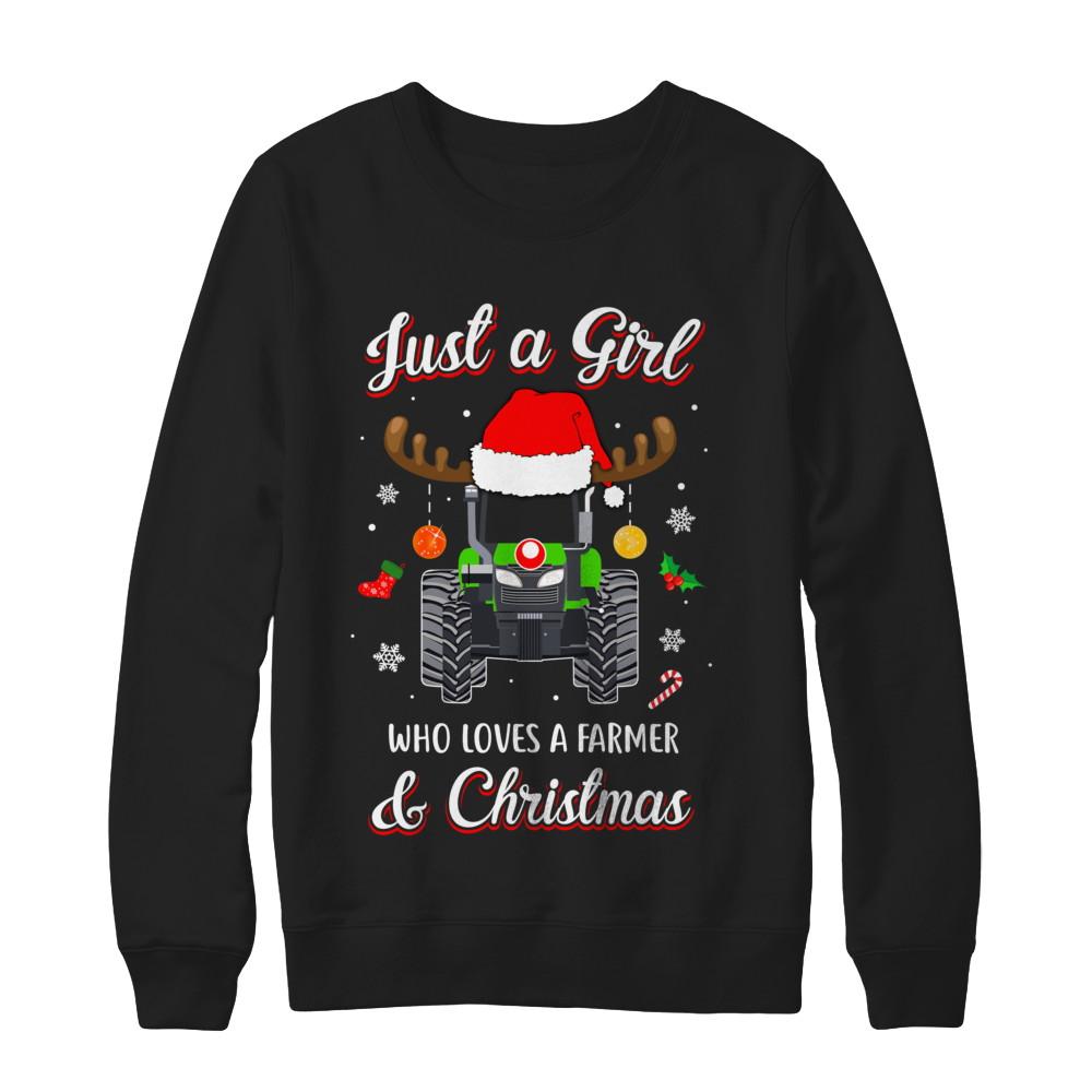 Just A Girl Who Loves A Farmer And Christmas-T-Shirt & Sweatshirt-Crewneck Sweatshirt-Black