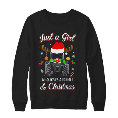 Just A Girl Who Loves A Farmer And Christmas-T-Shirt & Sweatshirt-Crewneck Sweatshirt-Black