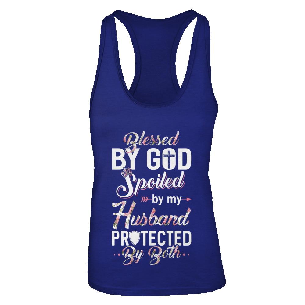 Blessed By God Spoiled By My Husband Protected By Both Wife-T-Shirt & Tank Top-Women's Ideal Racerback Tank-Royal