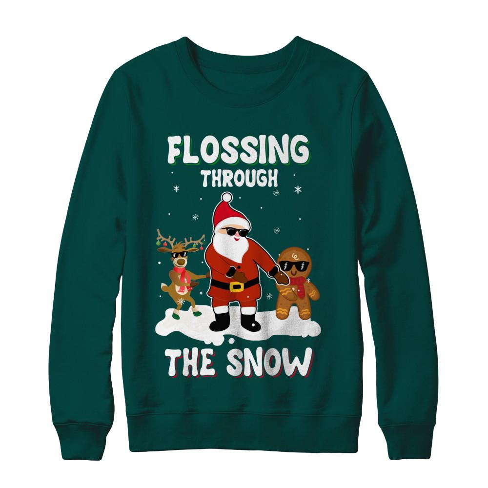 Flossing Through The Snow Santa Reindeer Gingerbread-T-Shirt & Sweatshirt-Crewneck Sweatshirt-Deep Forest