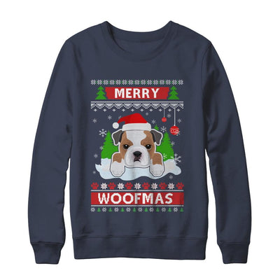 Bulldog Merry Woofmas Ugly Christmas Sweater-T-Shirt & Sweatshirt-Crewneck Sweatshirt-Navy