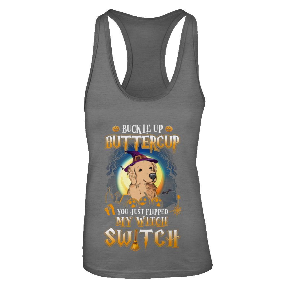 Buckle Up Buttercup Halloween Witch Golden Retriever Costume-T-Shirt & Tank Top-Women's Ideal Racerback Tank-Dark Grey