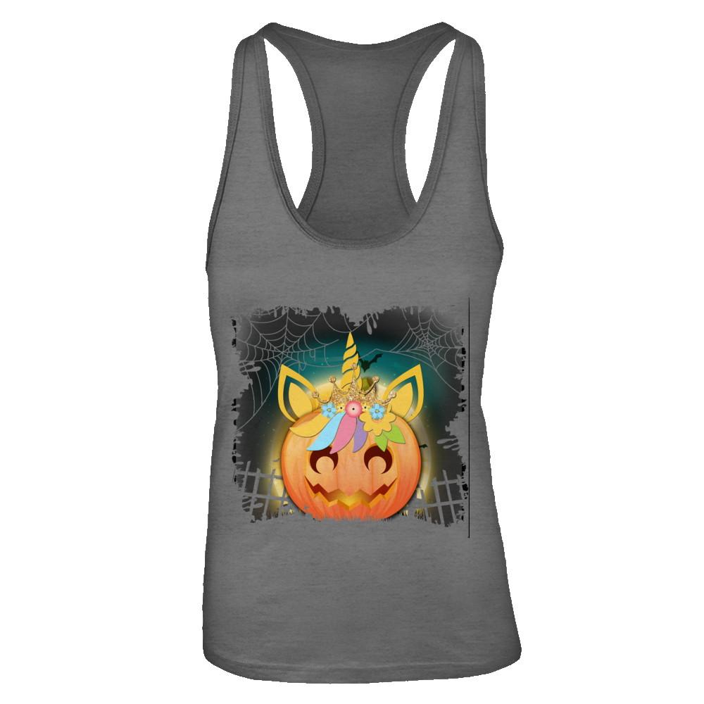 Kids Girls Unicorn Pumpkin Queen Halloween-T-Shirt & Tank Top-Women's Ideal Racerback Tank-Dark Grey