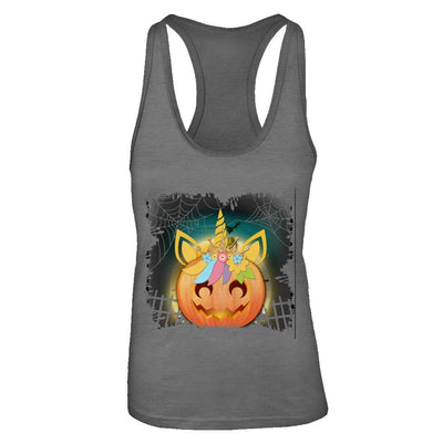 Kids Girls Unicorn Pumpkin Queen Halloween-T-Shirt & Tank Top-Women's Ideal Racerback Tank-Dark Grey