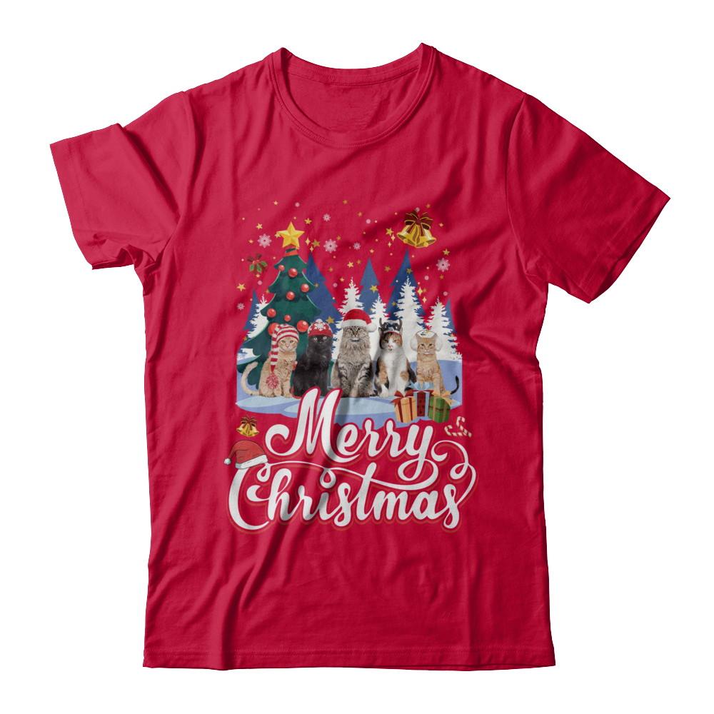 Merry Christmas Cat Women Girls Christmas Gift-T-Shirt & Sweatshirt-Classic T-Shirt-Red
