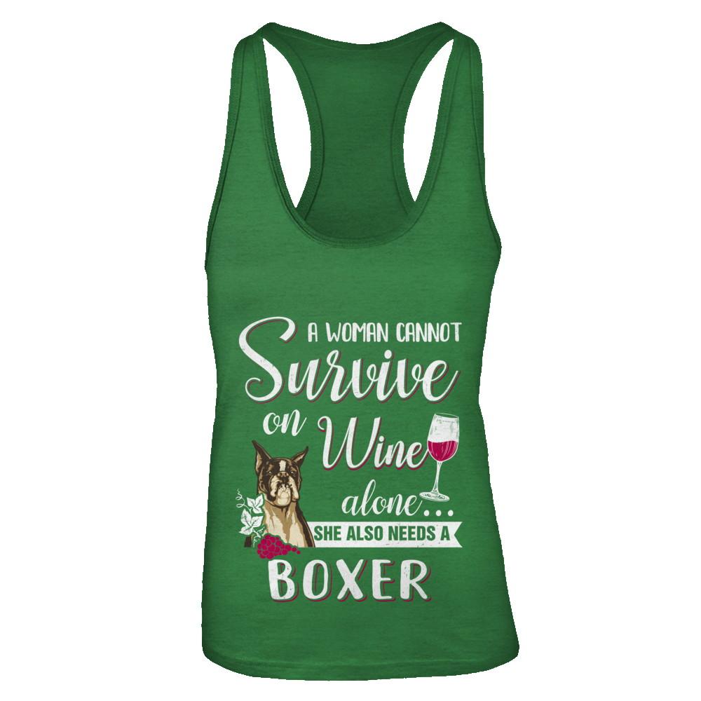 A Woman Can't Survive On Wine Alone Boxer Dog-T-Shirt & Tank Top-Women's Ideal Racerback Tank-Kelly Green