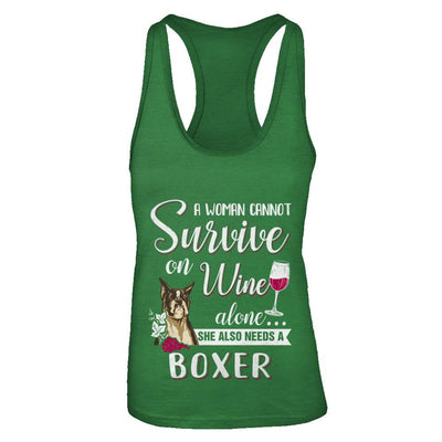 A Woman Can't Survive On Wine Alone Boxer Dog-T-Shirt & Tank Top-Women's Ideal Racerback Tank-Kelly Green