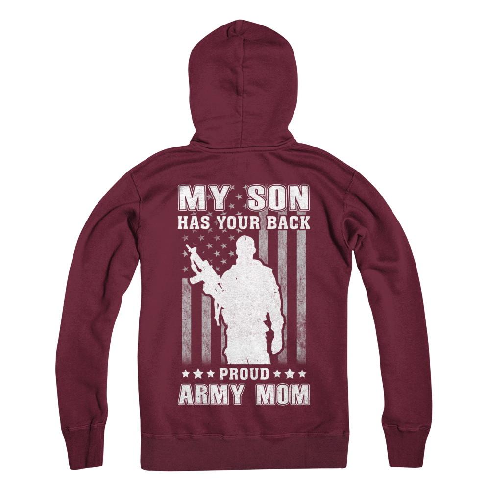 American Flag MY SON HAS YOUR BACK PROUD ARMY MOM-T-Shirt & Hoodie-Hanes - Heavyweight Pullover Hoodie-Maroon