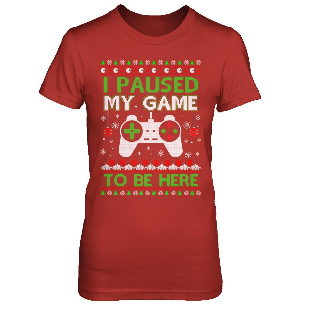 I Paused My Game To Be Here Ugly Christmas Sweater-T-Shirt & Sweatshirt-Women's T-Shirt-Red
