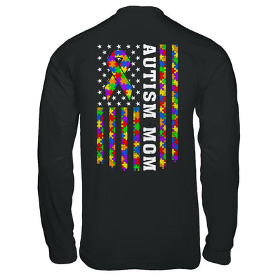 Proud Autism Mom Us Flag Autistic Mommy Mothers Day-T-Shirt & Hoodie-Long Sleeve T-Shirt-Black