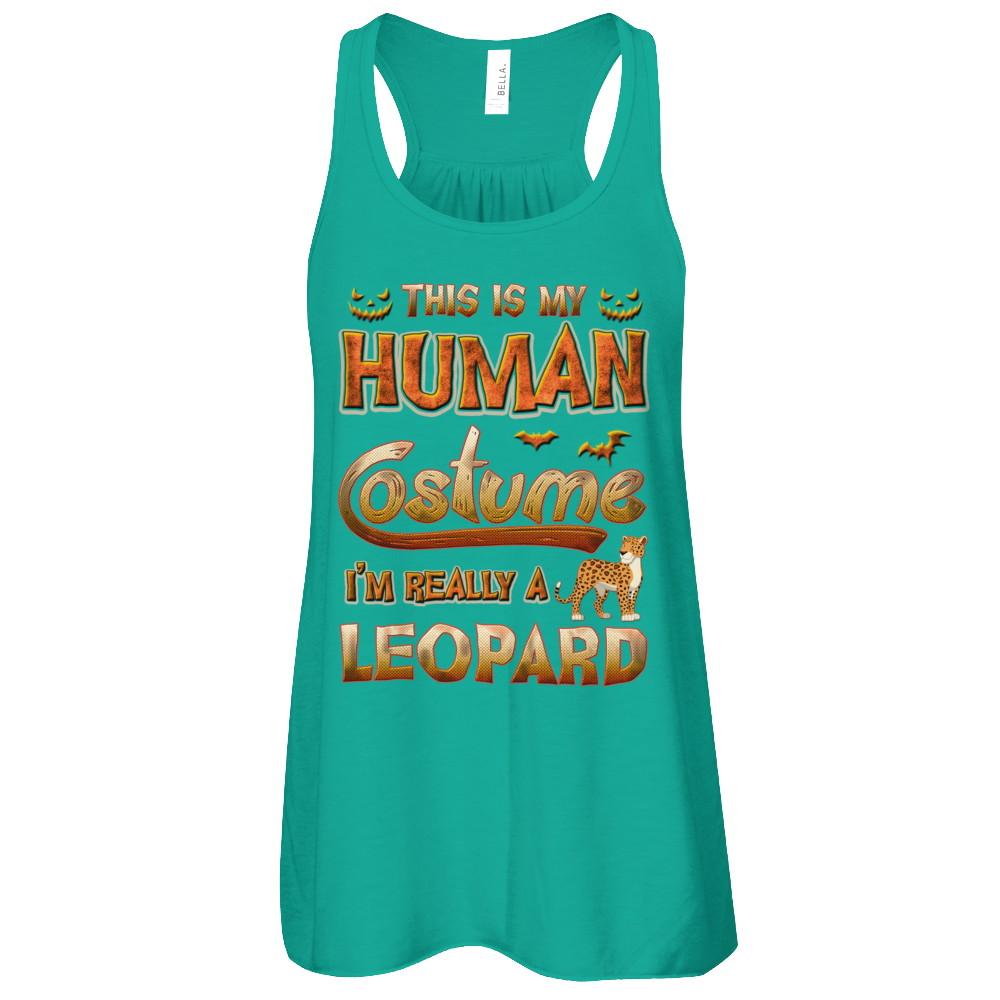 Leopard Halloween My Human Costume I'm Really A Leopard-T-Shirt & Tank Top-Women's Flowy Racerback Tank-Kelly