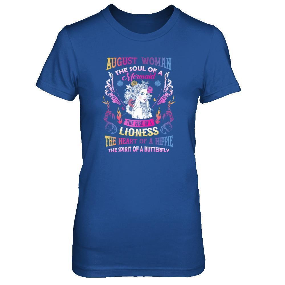 August Woman The Soul Of A Mermaid Birthday-T-Shirt & Tank Top-Women's T-Shirt-Royal
