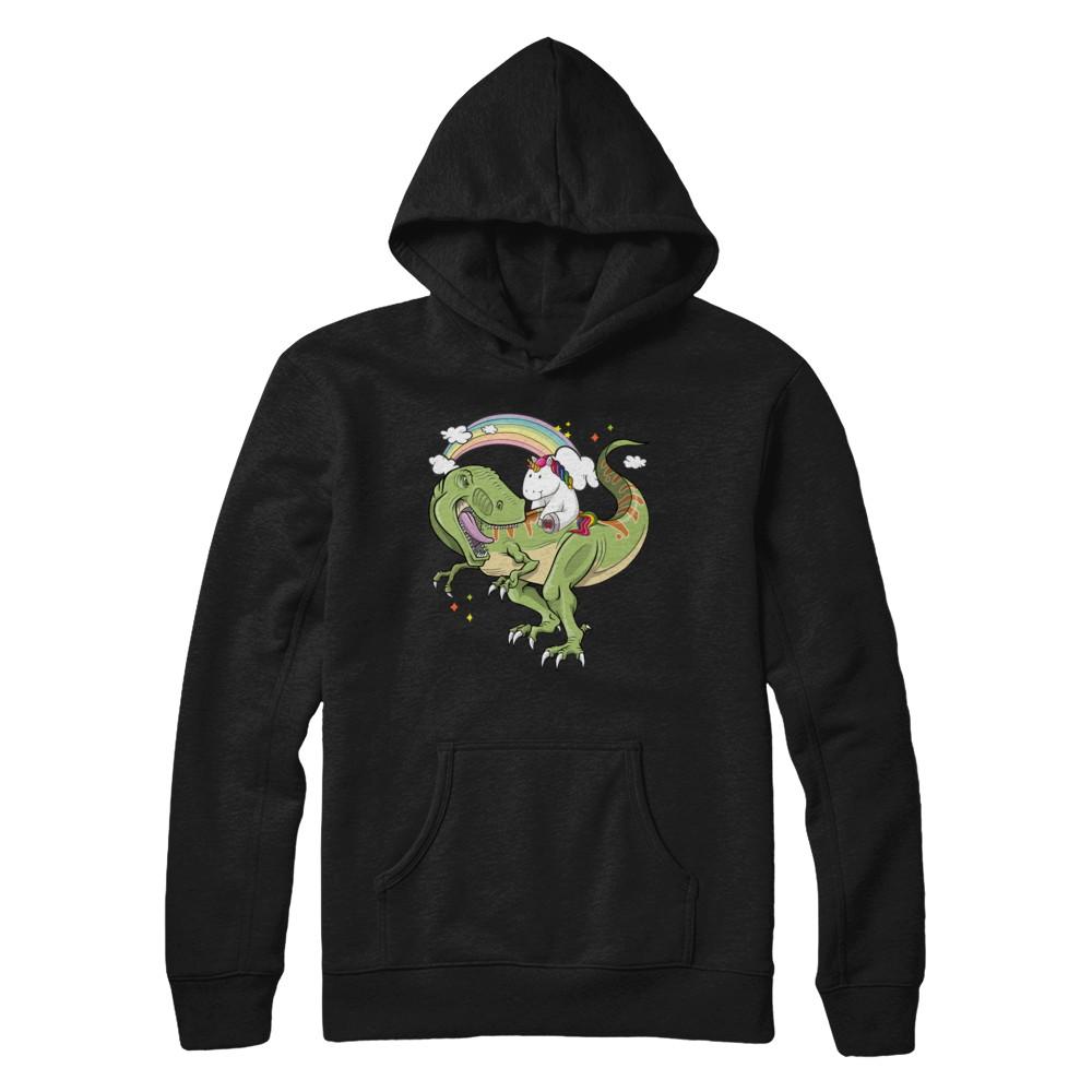 Unicorn Riding Dinosaur T Rex Unicorns Rainbow Gifts-T-Shirt & Hoodie-Pullover Hoodie-Black