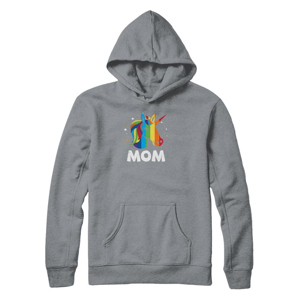 LGBT Pride Lesbian Gay Proud Mom Unicorn-T-Shirt & Tank Top-Pullover Hoodie-Light Steel