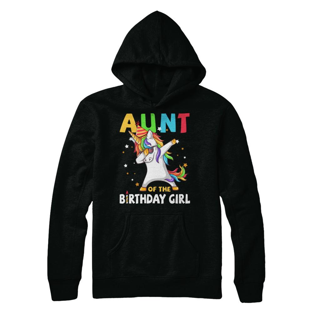 AUNT Of The Birthday Girl Dabbing Unicorn Party-T-Shirt & Hoodie-Pullover Hoodie-Black