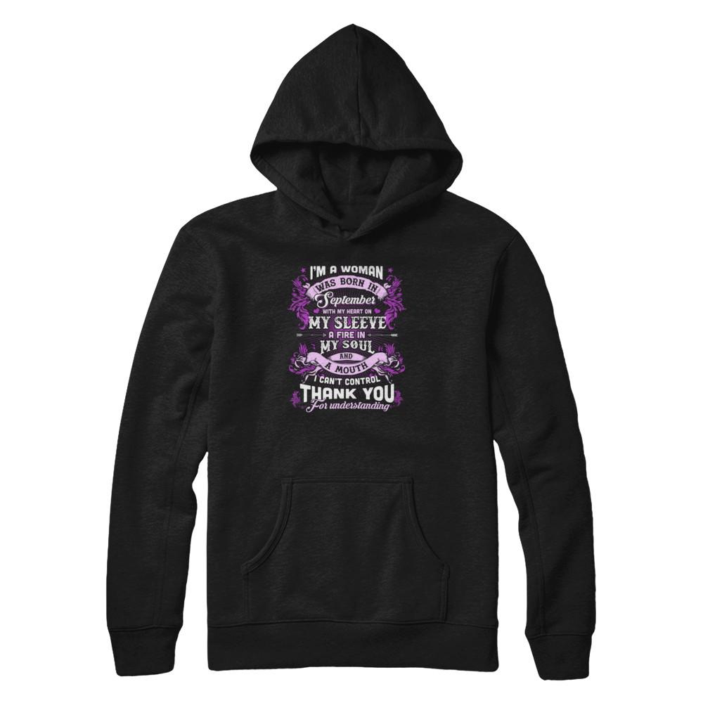 I'm A Woman Was Born In September With My Heart Birthday-T-Shirt & Tank Top-Pullover Hoodie-Black