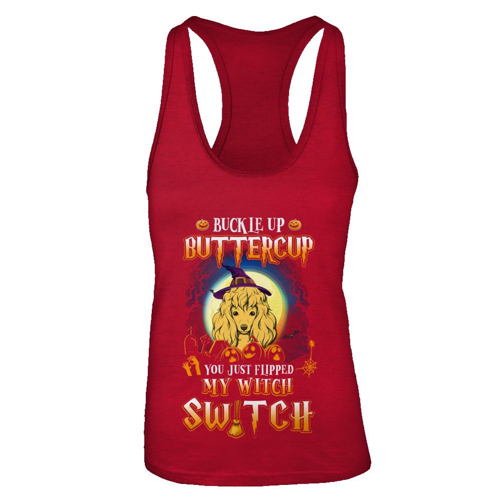Buckle Up Buttercup Halloween Witch Poodle Costume-T-Shirt & Tank Top-Women's Ideal Racerback Tank-Red
