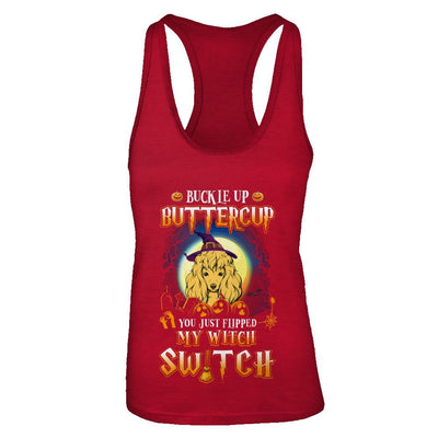 Buckle Up Buttercup Halloween Witch Poodle Costume-T-Shirt & Tank Top-Women's Ideal Racerback Tank-Red