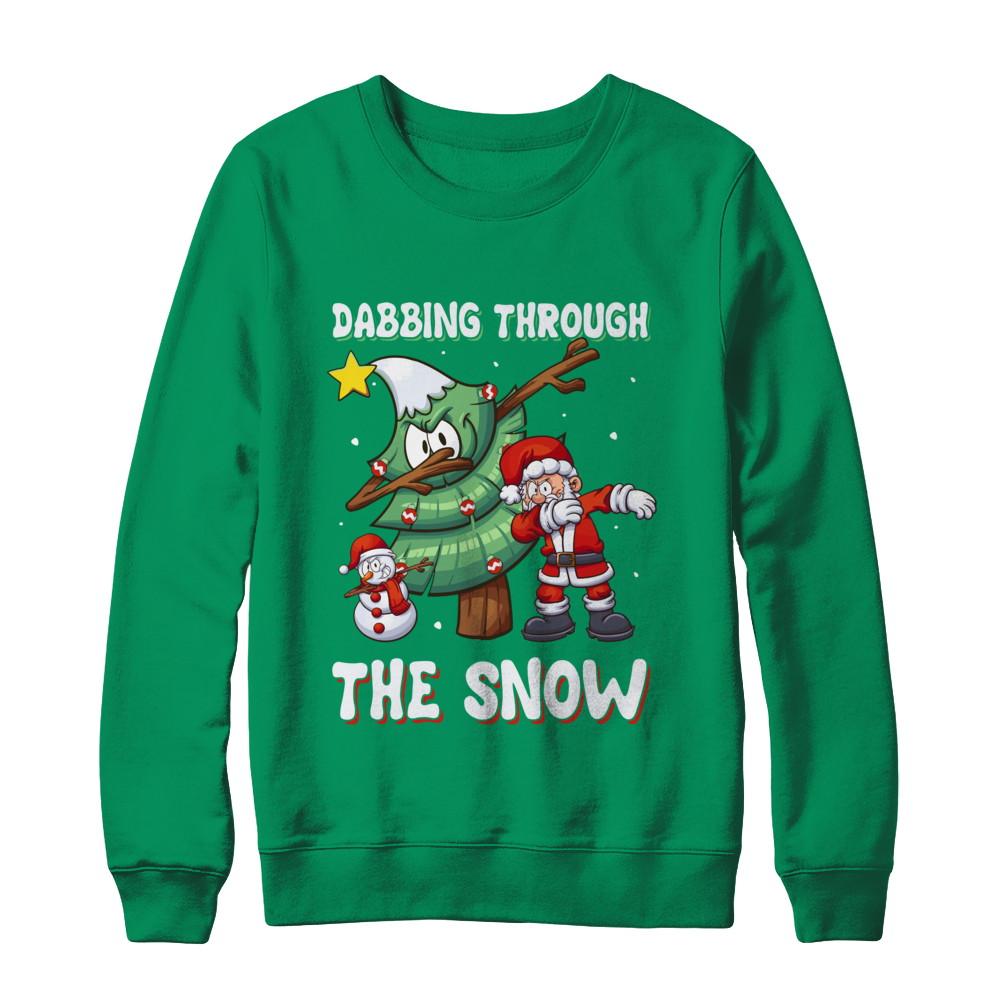 Dabbing Santa Snowman Christmas Tree-T-Shirt & Sweatshirt-Crewneck Sweatshirt-Irish Green