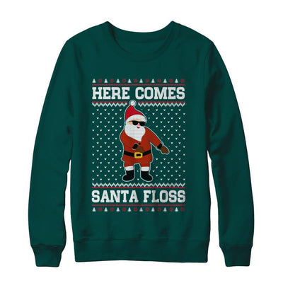 Here Comes Santa Floss Flossing Ugly Christmas Sweater-T-Shirt & Sweatshirt-Crewneck Sweatshirt-Deep Forest