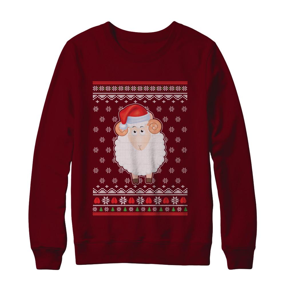 Pajamas Lamb Sheep Santa Hat Ugly Christmas Sweater-T-Shirt & Sweatshirt-Crewneck Sweatshirt-Maroon
