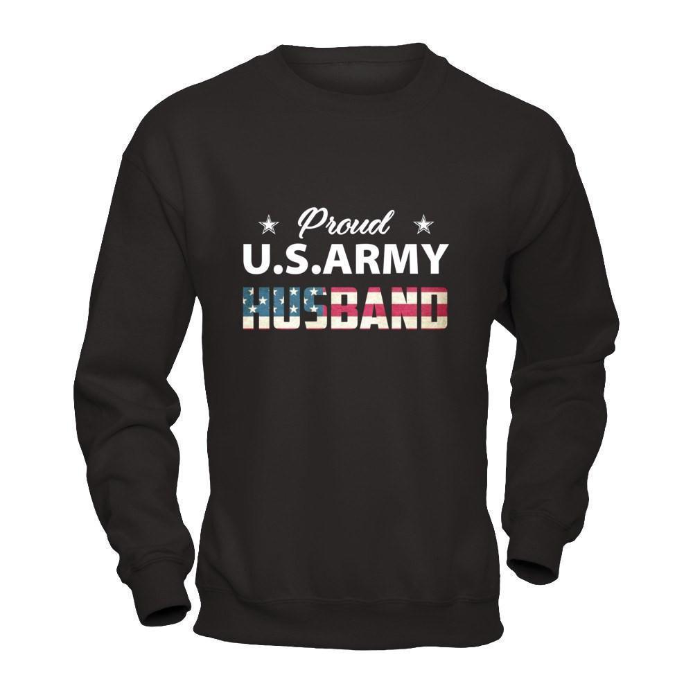 Proud Us Army Husband-T-Shirt & Hoodie-Crewneck Sweatshirt-Black