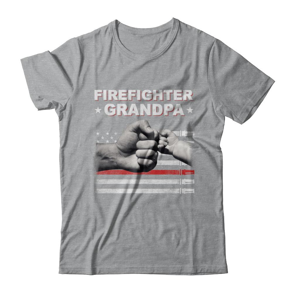Firefighter Fireman Grandpa American Flag Fathers Day-T-Shirt & Hoodie-Classic T-Shirt-Sport Grey
