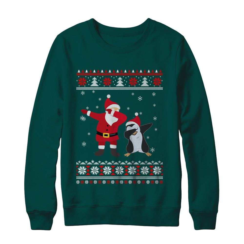 Dabbing Santa Penguin Dab Dance Ugly Christmas Sweater-T-Shirt & Sweatshirt-Crewneck Sweatshirt-Deep Forest