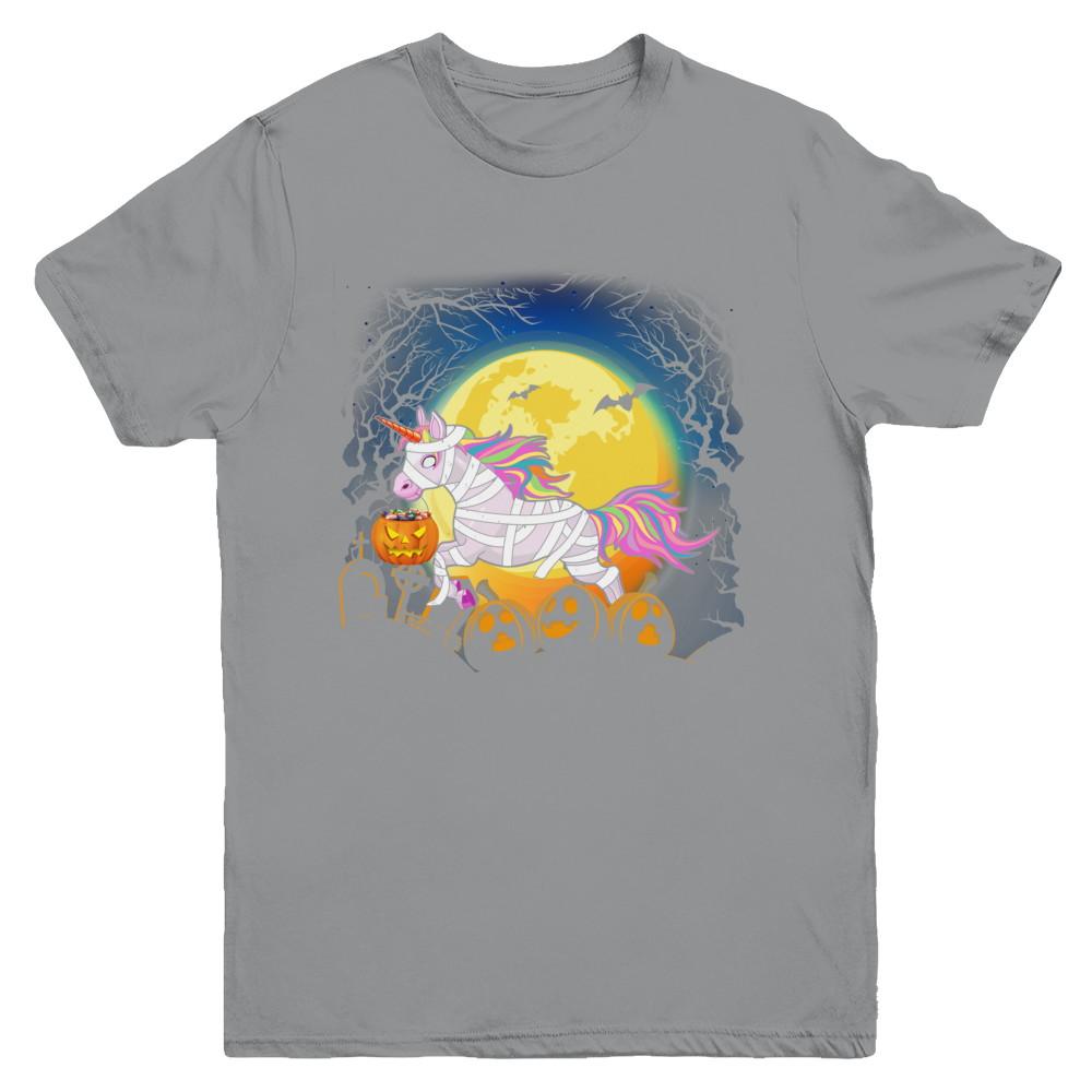 Halloween Pumpkin Unicorn Gift For Kids Girls Youth-Youth Shirt-Youth T-Shirt-Sport Grey
