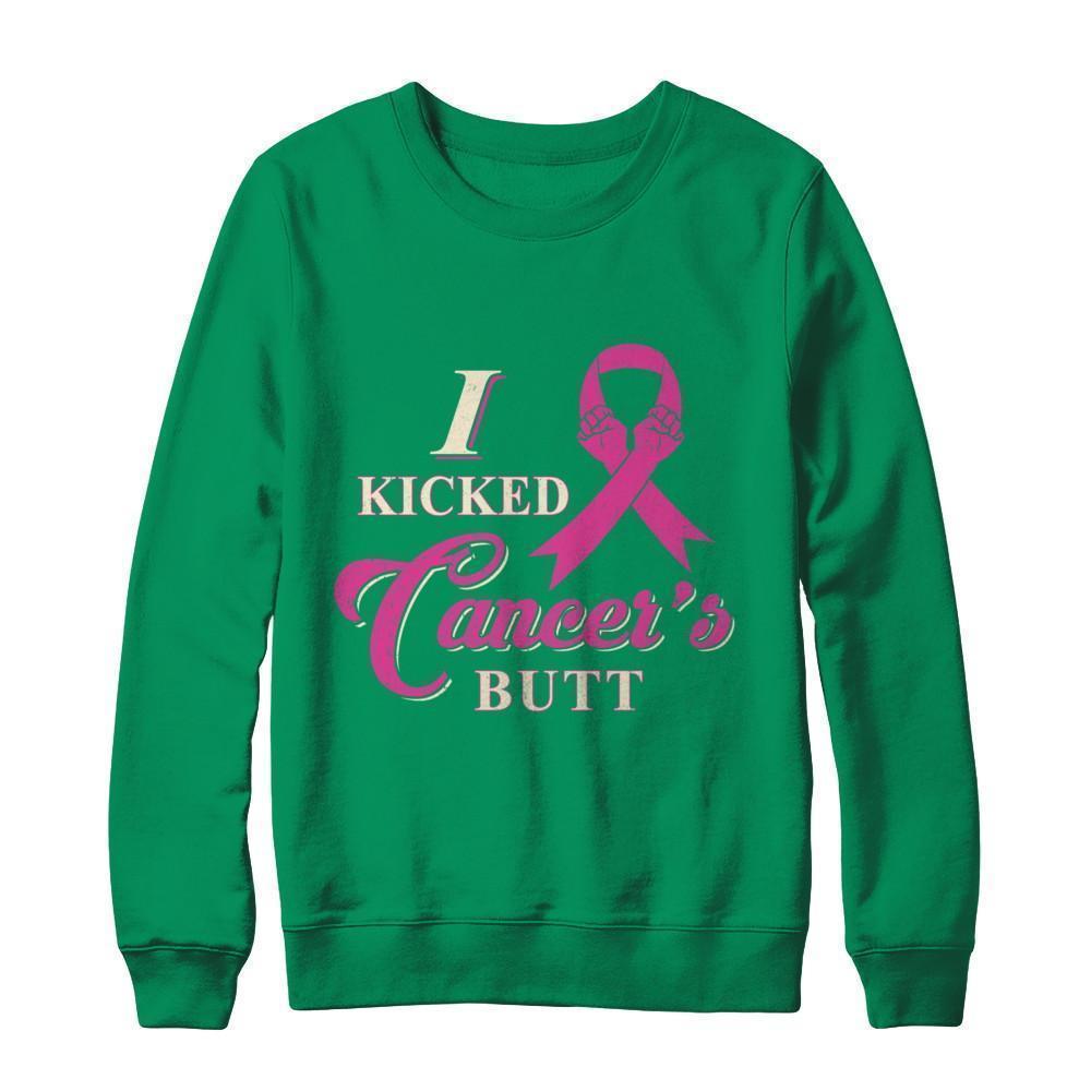 I Kicked Cancer's Butt Breast Cancer Survivor-T-Shirt & Sweatshirt-Crewneck Sweatshirt-Irish Green