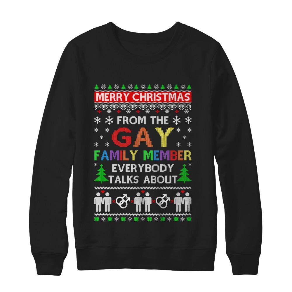 LGBT Merry Christmas From Gay Family Ugly Christmas Sweater-T-Shirt & Sweatshirt-Crewneck Sweatshirt-Black