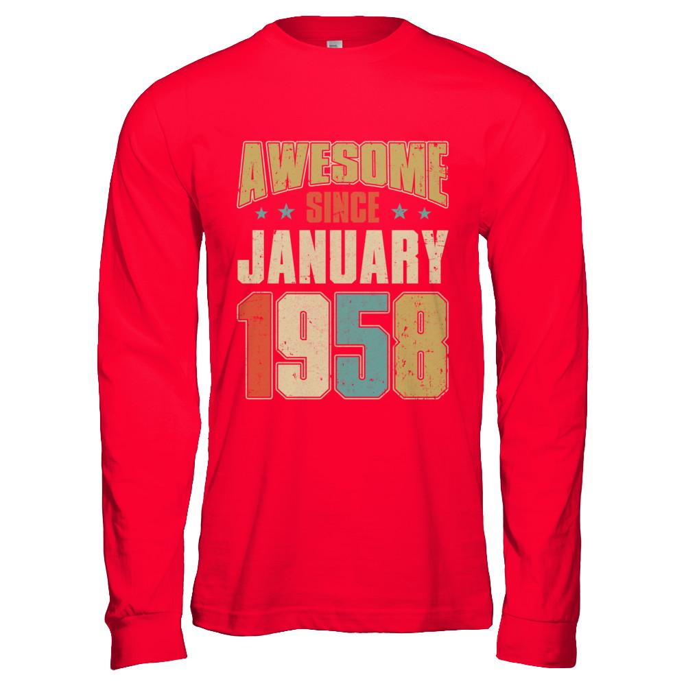 Vintage Retro Awesome Since January 1958 63th Birthday-T-Shirt & Hoodie-Long Sleeve T-Shirt-Red
