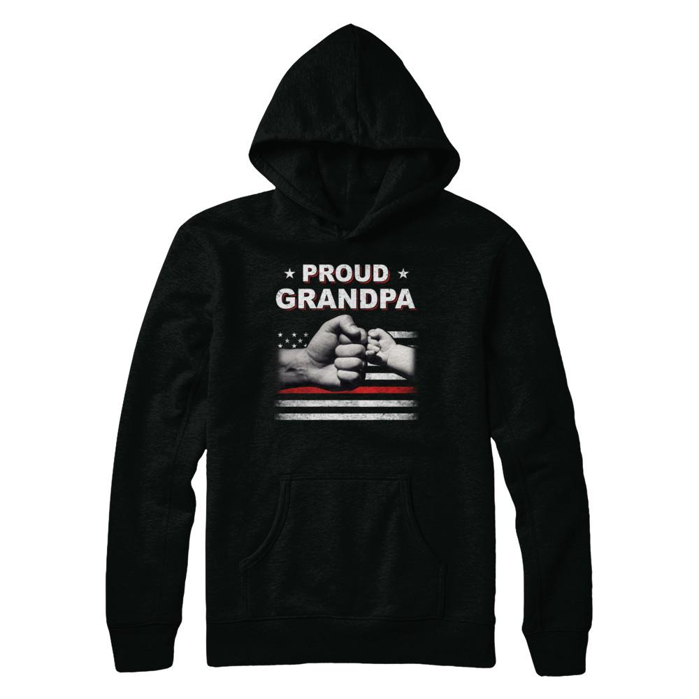 Proud Grandpa Fireman Firefighter Thin Red Line Flag Fathers Day-T-Shirt & Hoodie-Pullover Hoodie-Black